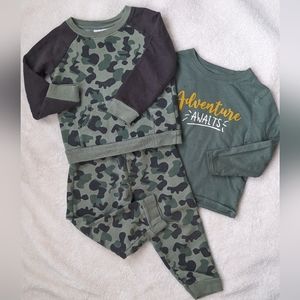 KoalaKids Matching Green Camo Sweatshirt, Pants & Long Sleeve Shirt. Size 2T